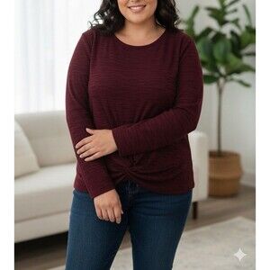 Apt.9 Women’s Blouse Long Sleeve Round Neck Twist Front Pullover 2XL Wine Color